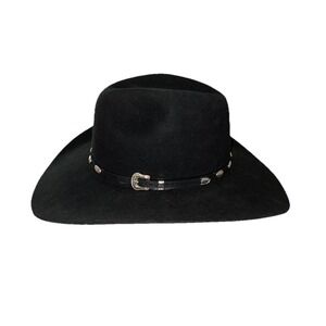 Rodeo King Cowboy Hat 6 7/8 Black Oval Long 3X Wool Blend Concho Wolf Bros*flaw
